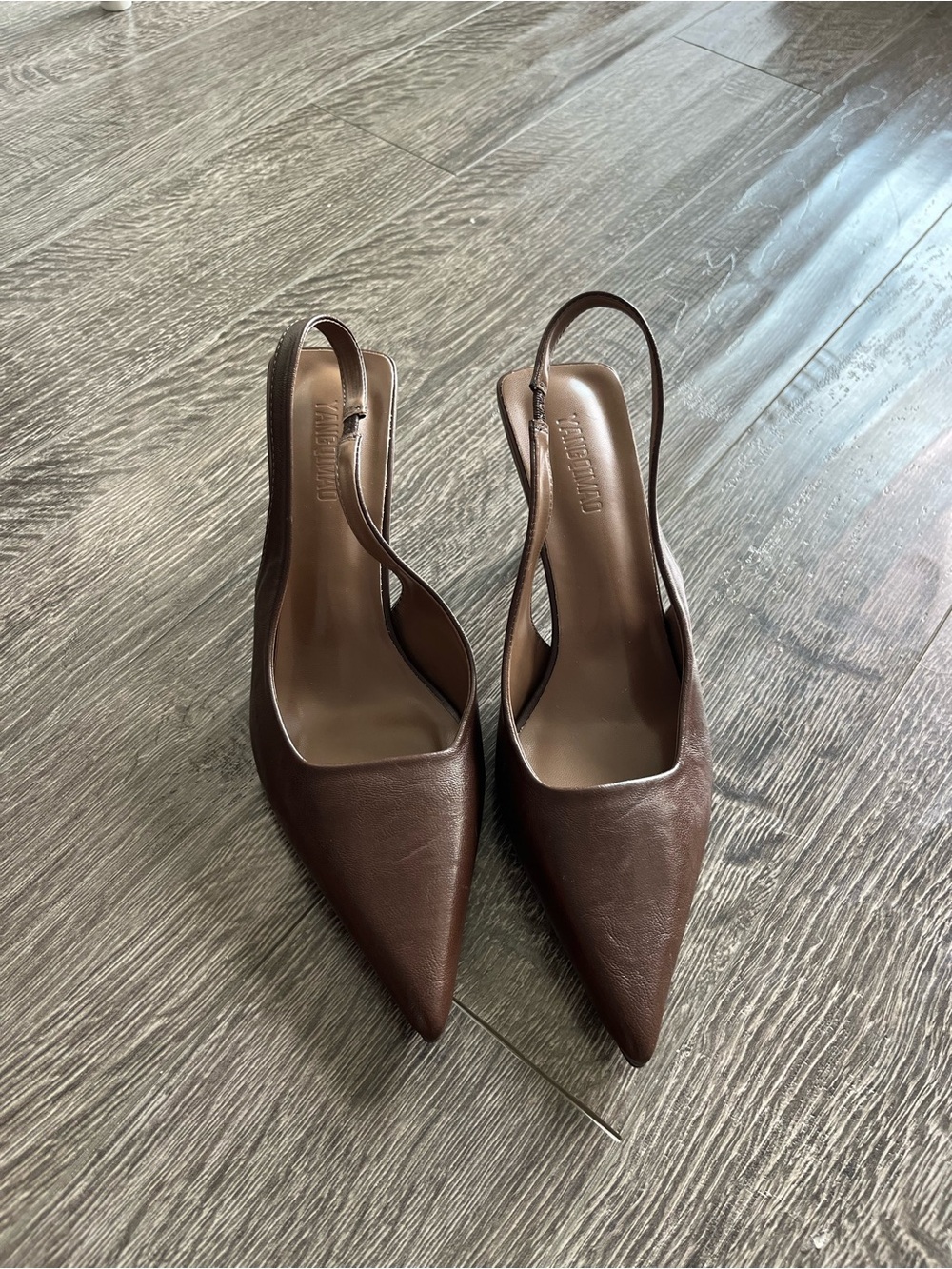 Brown Pointed Toe Slingback Heels